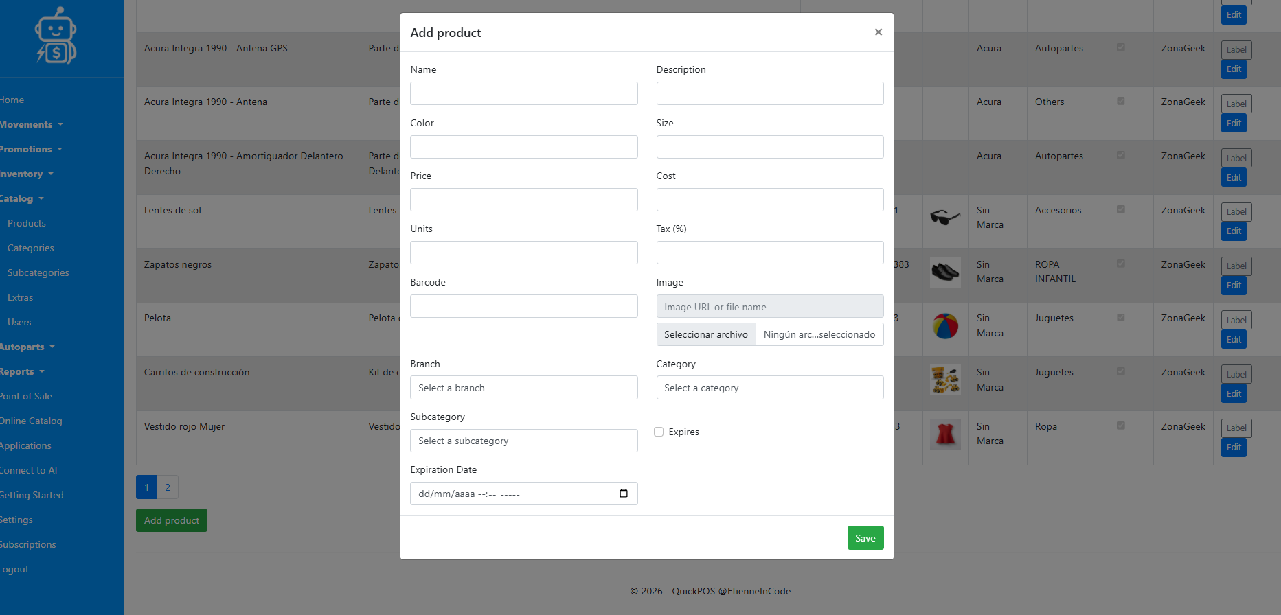 Add a product in QuickPOS